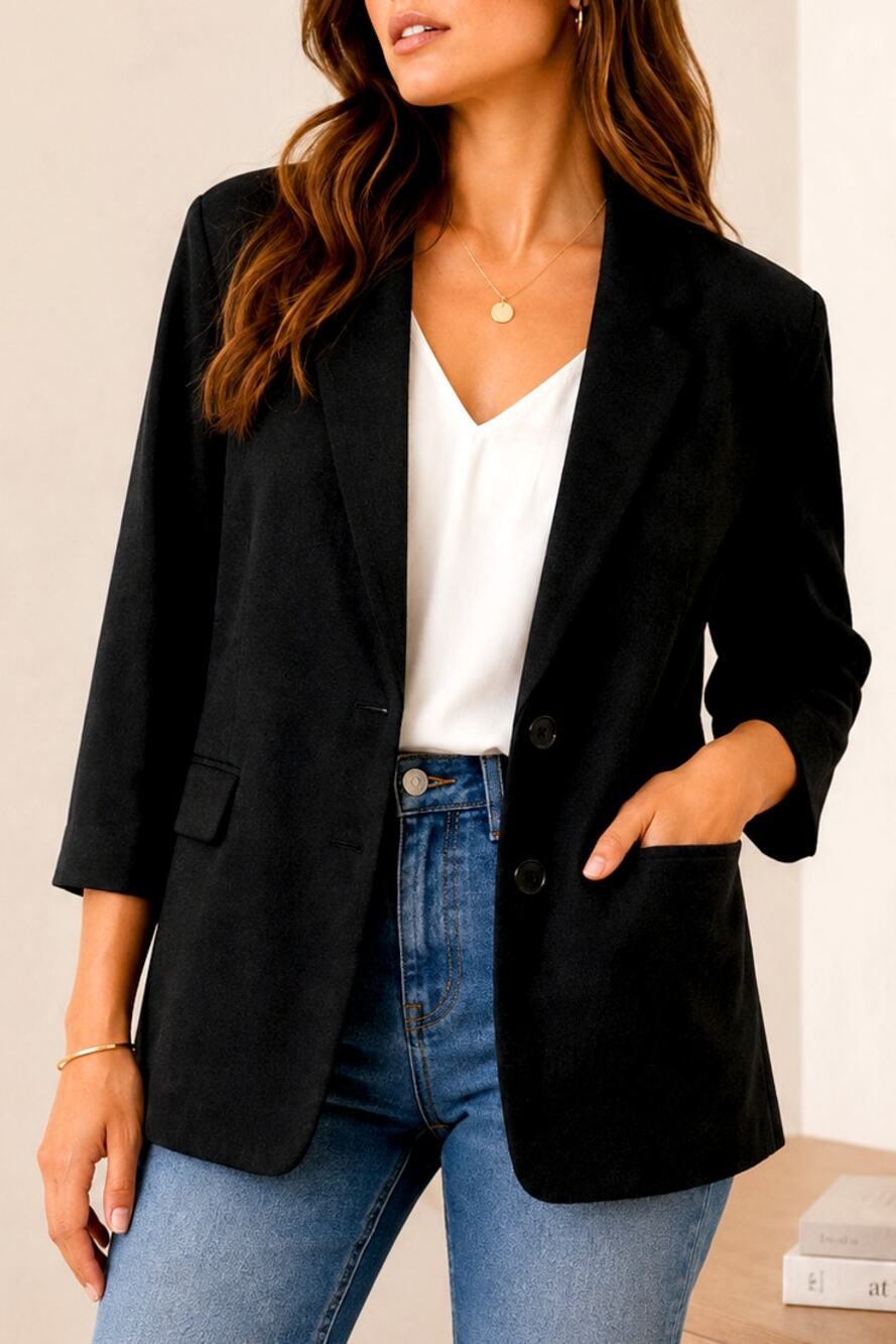 Madewell Black Relaxed Fit Blazer XS Lightweight 3/4 Sleeve Casual Work Jacket